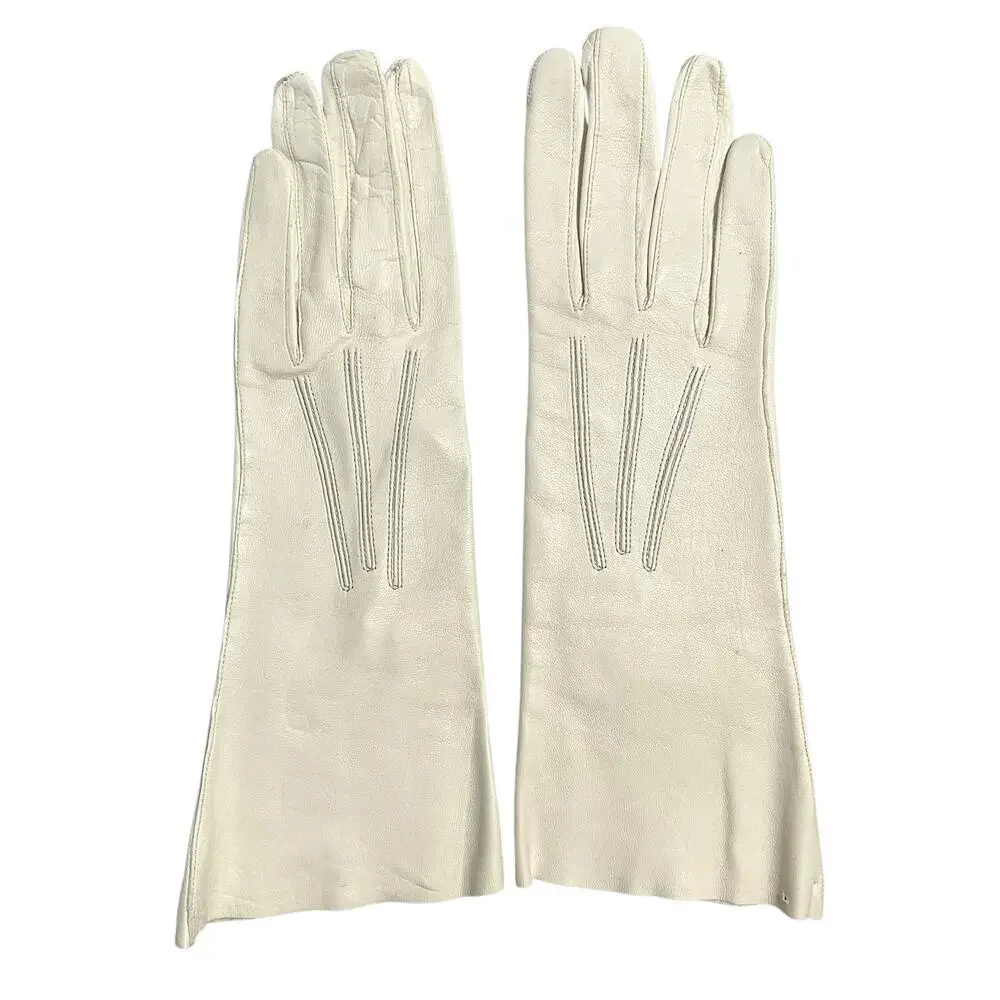 NWT Vintage Kid Skin Leather White Deadstock Wrist Long Evening Gloves Sz 7.25